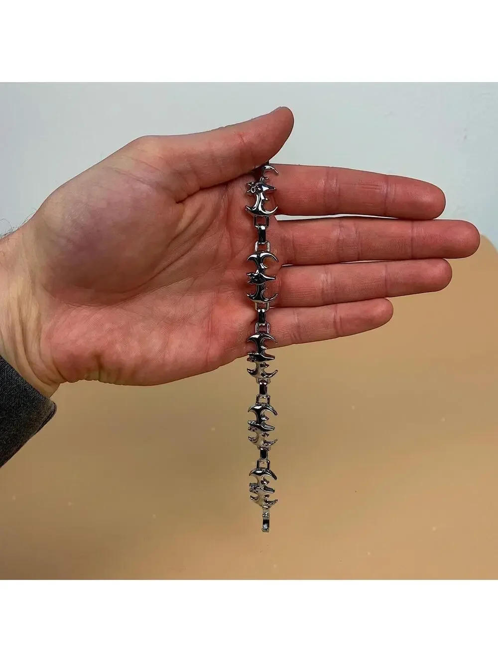 Y2k 2000s style grunge opium silver bat pendant bracelet